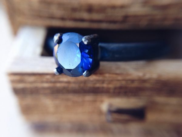 Blue Sapphire Ring Oxidized Silver Ring