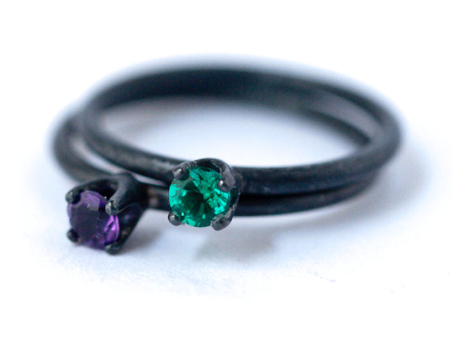 Stackable Birthstone Rings – Oxidized Silver Rings | LoveGem Studio