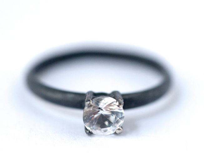 White Sapphire Ring – Oxidized Silver Ring | Lovegem Studio