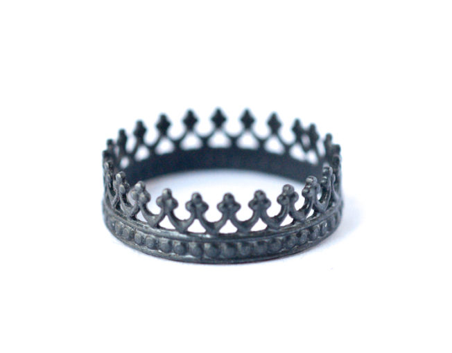 King Crown Ring – Oxidized Silver Stackable Ring – by LoveGem Studio