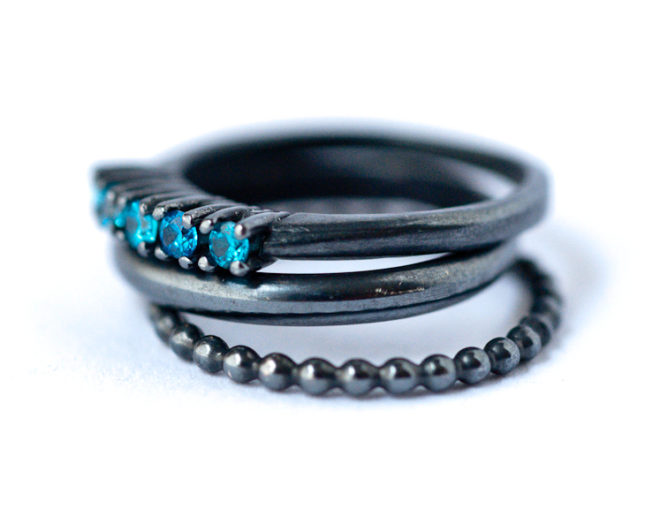 Blue Cubic Zirconia Sterling Silver Stackable Rings | LoveGem Studio