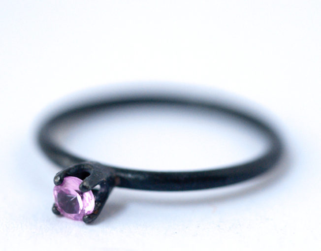 October Birthstone Ring – Pink Sapphire Oxidized Silver Ring | LoveGem