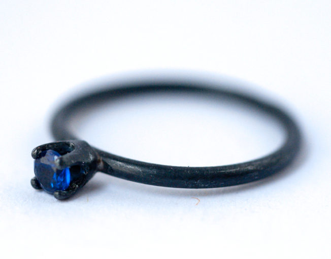 September Birthstone Ring-Sapphire Oxidized Silver Ring|LoveGem Studio