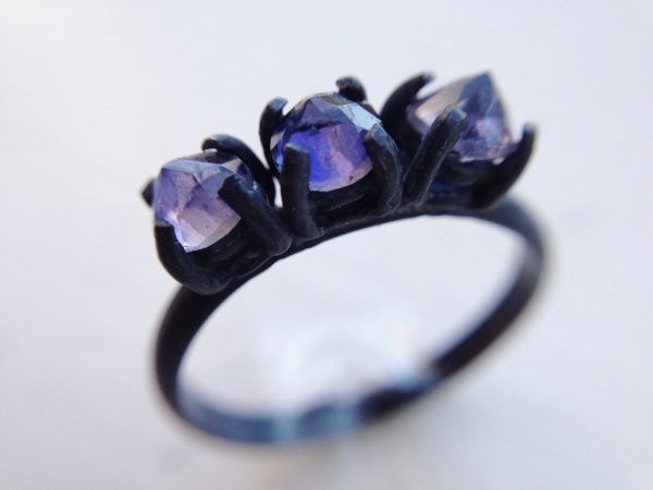 Inverted Lolite Rings Oxidized Silver Ring