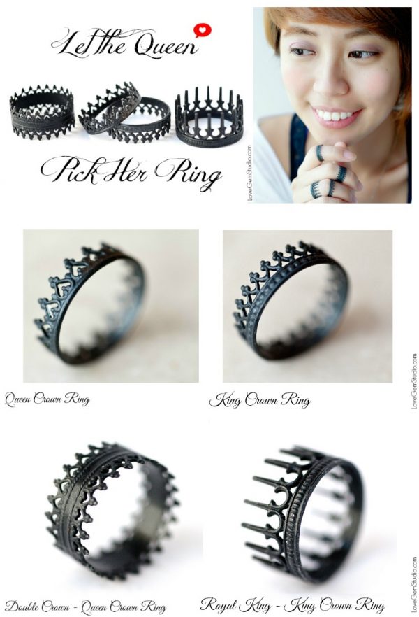 Crown Ring – Oxidized Silver Ring – LoveGem Studio