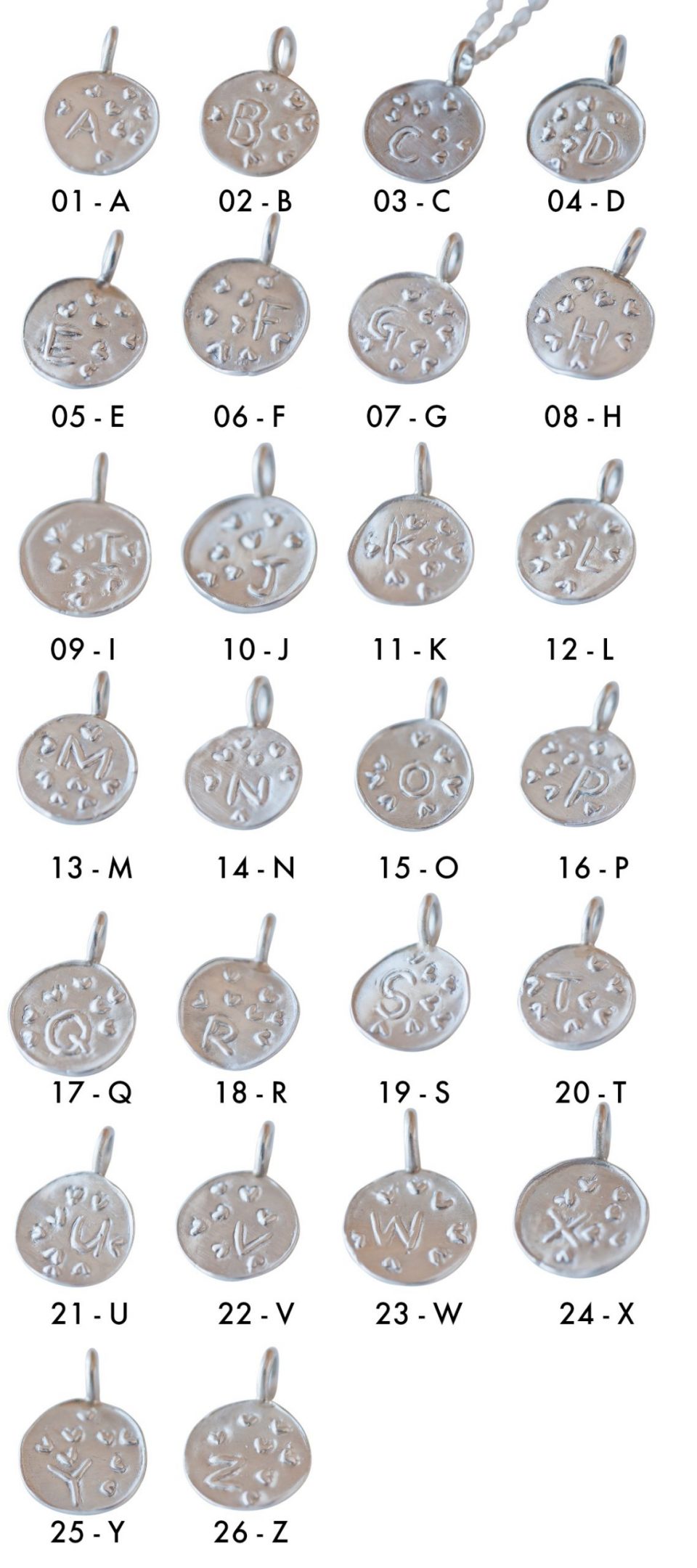 initials charms – recycled silver charms